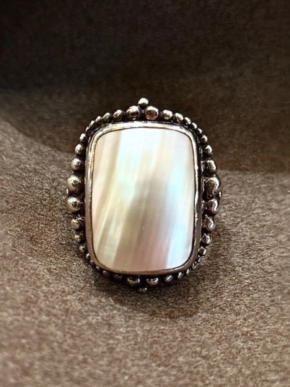 Stephen Dweck Sterling Silver & Mother of Pearl Bezel Ring Size 7 With Pouch